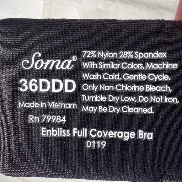 NWT Soma Enbliss Full Coverage Underwire Padded Tshirt Bra 36 DDD Black #0130 - Picture 8 of 13